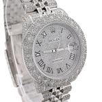 Custom Diamond Rolex 36MM DateJust Watch – Iced Out Flower Cluster All White Roman Dial – 12.00 CTW