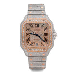 Custom Diamond Cartier 40MM Santos Watch – Iced Out Two Tone Rose Roman Dial – 13.00 CTW