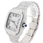Custom Lab Diamond Cartier 40MM Santos Watch – Iced Out Stainless Steel Roman Dial – 18.00 CTW
