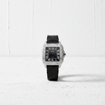 Custom Diamond Cartier 40MM Santos Watch – Iced Out Black Roman Dial & Leather Strap – 9.0 CTW