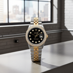 Custom Diamond Bezel Rolex 36MM DateJust Watch – Two Tone 10 Pointer Black Dial – 2.50 CTW