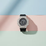 Custom Diamond G-Shock GA2100 Watch – Iced Out Spiked Bezel Black Face – 4.80 CTW