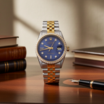 Custom Diamond Bezel Rolex 36MM DateJust Watch – Two Tone 10 Pointer Blue Dial – 2.50 CTW