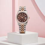 Custom Diamond Bezel Rolex 36MM DateJust Watch – Two Tone 10 Pointer Chocolate Dial – 3.28 CTW