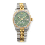 Rolex DateJust 36MM Diamond Bezel - Green Floral Motif Dial & 2.00 CTW