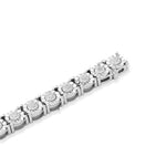 925 Sterling Silver Diamond Bracelet – Round Halo Illusion Tennis Link – 0.15 CTW
