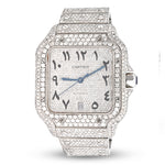 Custom Diamond Cartier 40MM Santos Watch – Iced Out Stainless Steel Arabic Dial – 13.00 CTW
