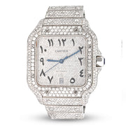 Custom Diamond Cartier 40MM Santos Watch – Iced Out Stainless Steel Arabic Dial – 13.00 CTW