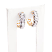 Diamond Hoops Three Row Baguette Round Stone Setting - 10KT Gold & 1.00 CTW