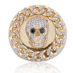 10K Gold Diamond Men's Ring – Skull with Cuban Link Pave Set Bezel – 1.75 CTW