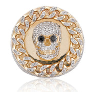 10K Gold Diamond Men's Ring – Skull with Cuban Link Pave Set Bezel – 1.75 CTW