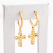 Diamond Dangling Cross Round Stone Setting - 10KT Gold & 0.65 CTW