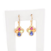 Diamond Dangling Flower Multi-Color Stone Setting - 10KT Gold & 2.40 CTW