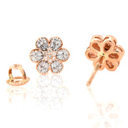10K Gold Diamond Stud Earring – Flower Shape with Baguette & Round – 0.24 CTW