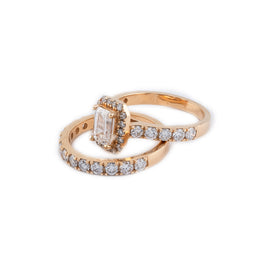 Lab Diamond Wedding Ring Set Emerald Solitaire Round Stone Setting - 14KT Gold & 2.58 CTW