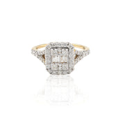 14K Gold Diamond Engagement Ring – Baguette & Round Double Halo Square Cluster – 0.75 CTW