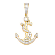 10K Gold Diamond Pendant – Anchor and Rope with Baguette – 1.00 CTW
