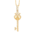 10K Gold Diamond Pendant – Key with Lady, Heart & Crown – 1.53 CTW