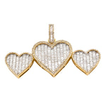 10K Gold Diamond Pendant – Triple Heart with Baguette Center – 2.40 CTW