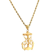 10K Gold Cross Pendant – Jesus Figure with Anchor, Rope & Wheel Des – 1.40