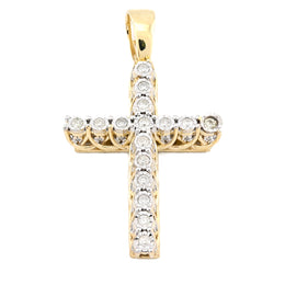 10K Gold Diamond Pendant – Cross with Single Row Illusion Setting – 1.00 CTW