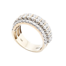 Diamond Men's Band Four Row Pointer Stone Setting - 10KT Gold & 3.05 CTW