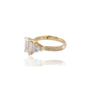 14K Gold Lab Diamond Engagement Ring – Emerald Solitaire with Trillian Side Stone – 3.50 CTW
