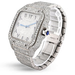 Custom Diamond Cartier 40MM Santos Watch – Iced Out Stainless Steel Arabic Dial – 13.00 CTW