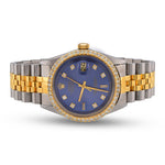 Custom Diamond Bezel Rolex 36MM DateJust Watch – Two Tone 10 Pointer Blue Dial – 2.50 CTW