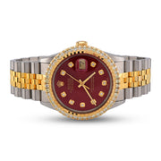 Custom Diamond Bezel Rolex 36MM DateJust Watch – Two Tone 10 Pointer Red Dial – 2.50 CTW