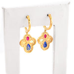 Diamond Dangling Flower Multi-Color Stone Setting - 10KT Gold & 2.40 CTW