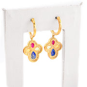 Diamond Dangling Flower Multi-Color Stone Setting - 10KT Gold & 2.40 CTW