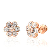 10K Gold Diamond Stud Earring – Flower Shape with Baguette & Round – 0.24 CTW
