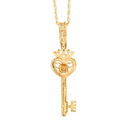 10K Gold Diamond Pendant – Key with Lady, Heart & Crown – 1.53 CTW