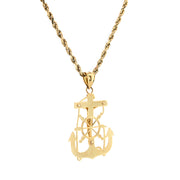 10K Gold Cross Pendant – Jesus Figure with Anchor, Rope & Wheel Des – 1.40