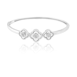 10K Gold Diamond Bangle Bracelet – Clover with Round Cluster Center – 0.35 CTW