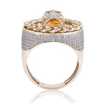 10K Gold Diamond Men's Ring – Skull with Cuban Link Pave Set Bezel – 1.75 CTW