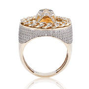 10K Gold Diamond Men's Ring – Skull with Cuban Link Pave Set Bezel – 1.75 CTW