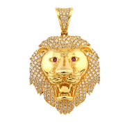 10K Gold Diamond Lion Head Pendant – Ruby Eyes & Fully Iced Mane – 2.01 CTW