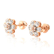 10K Gold Diamond Stud Earring – Flower Shape with Baguette & Round – 0.24 CTW