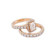 Lab Diamond Wedding Ring Set Emerald Solitaire Round Stone Setting - 14KT Gold & 2.58 CTW