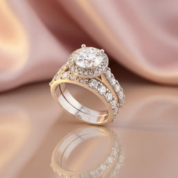 14K Gold Lab Diamond Engagement Ring – Round Solitaire with Halo Split Shank Pave – 3.93 CTW