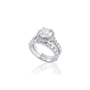 14K Gold Lab Diamond Engagement Ring – Round Solitaire with Halo Split Shank Pave – 3.93 CTW