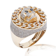 10K Gold Diamond Men's Ring – Skull with Cuban Link Pave Set Bezel – 1.75 CTW