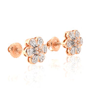 10K Gold Diamond Stud Earring – Flower Shape with Baguette & Round – 0.24 CTW