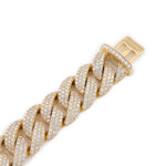 Diamond Cuban Bracelet Curb Three Row Stone Setting - 10KT Gold & 11.40 CTW