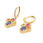 Diamond Dangling Flower Multi-Color Stone Setting - 10KT Gold & 2.40 CTW