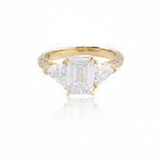 14K Gold Lab Diamond Engagement Ring – Emerald Solitaire with Trillian Side Stone – 3.50 CTW