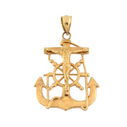 10K Gold Cross Pendant – Jesus Figure with Anchor, Rope & Wheel Des – 1.40