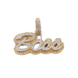 10K Gold Diamond Pendant – Custom Two Tone Boss Script Charm – 0.34 CTW